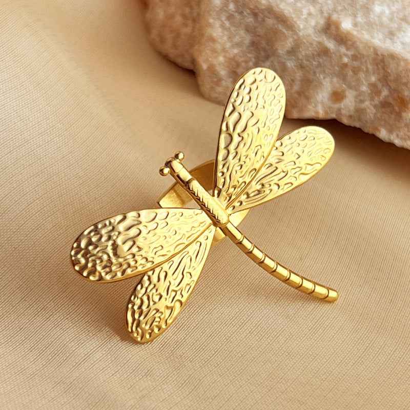 Dragonfly Ring – Adjustable Stainless Steel Ring for Women in Gold & Silver